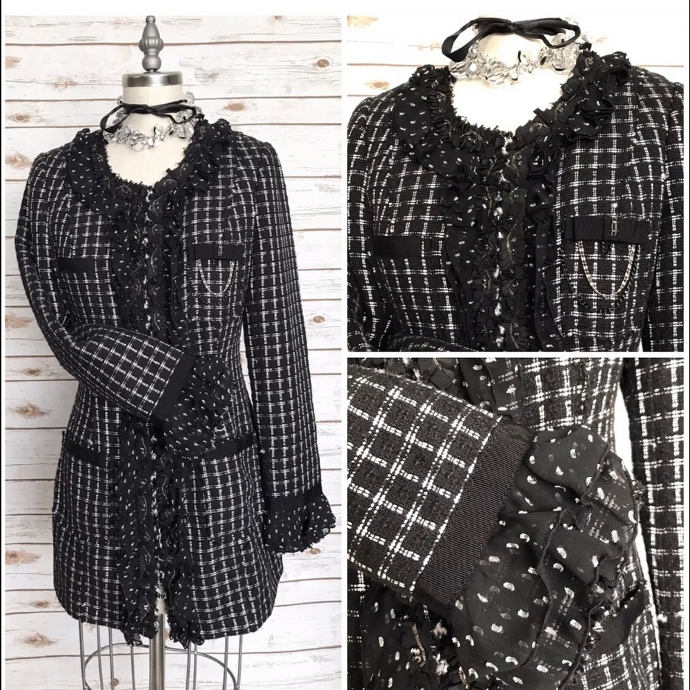 WHBM Black & White Tweed Extra Long Blazer Size 00